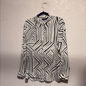 F&F White and Green Blouse with Geometric Pattern